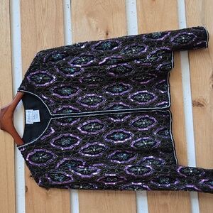 Stenay Vintage 80/90's Elegant Silk Black & Purple Iridescent Embell Sz M Jacket